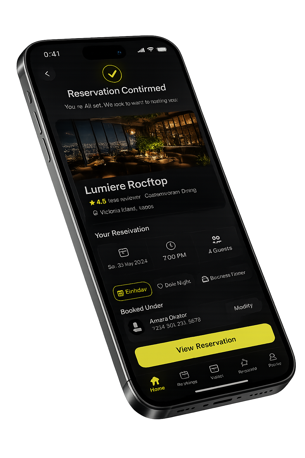 Ytables app showing venue reservations